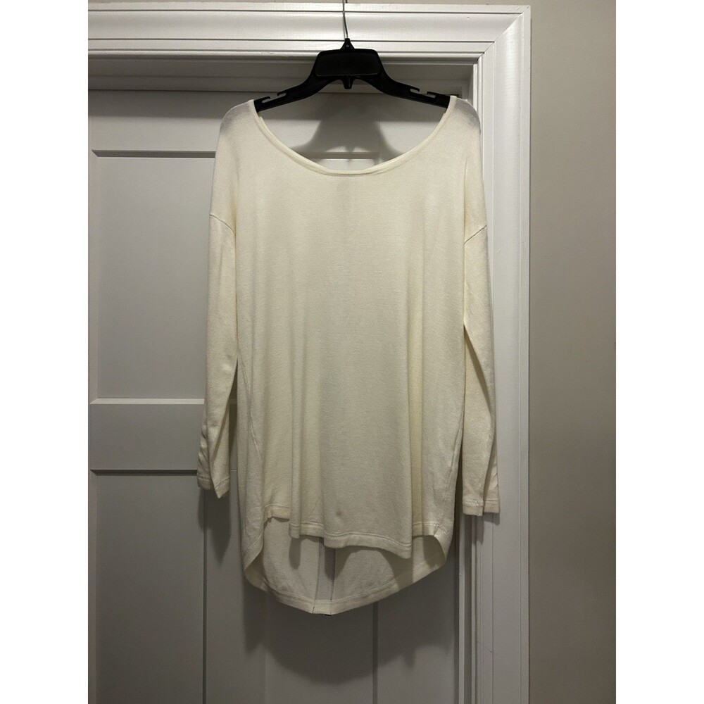 Soft Surroundings Cream Long Sleeve Scoop Neck Sweater Black Zipper Size Small